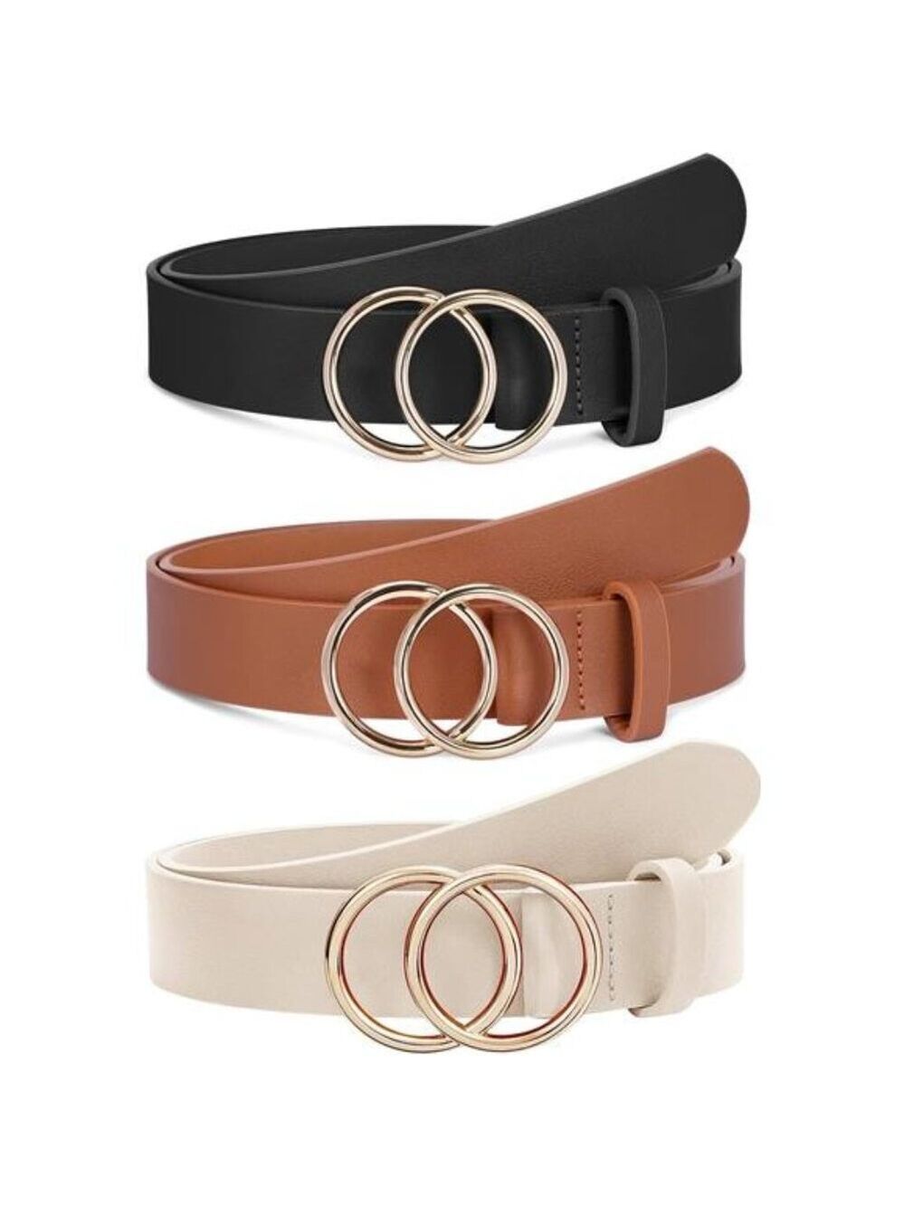 Women Leather Belts 3 Pack Gold Buckle Waist Belts for Jeans Dresses Pants